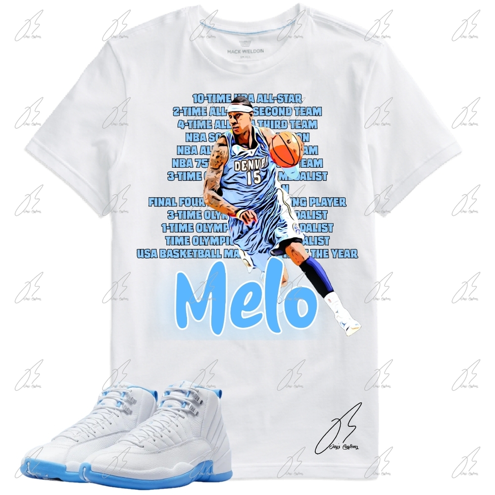 Jordan 12 Melo/UNC Matching Shirt, Unisex Graphic Tee, Best Gift, Blue